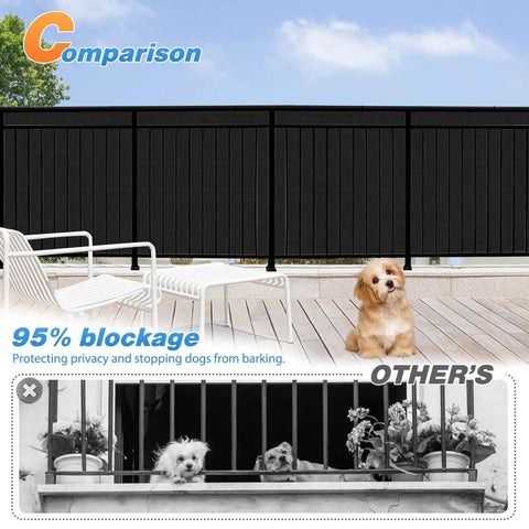 Comparison of 3 Foot By 25 Foot Balcony Privacy Screen Mesh Fence Cover For Deck Railing Outdoor Patio Windscreen with dogs