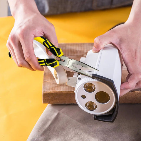 8 Inch Needle Nose Pliers With Spring Loaded Action And Side Cutters in use for precise gripping on an electronic component