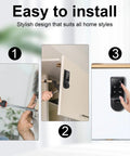 Installation process of Rock Solid Electronic Cabinet Deadbolt Digital Touch Keypad Password Lock on wooden furniture doors.