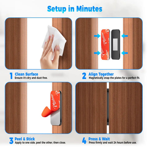 Setup instructions for Slim Magnetic Cabinet Door Catches Set Of 9 Pairs Matte Black Stick On No Drill Adhesive Magnets