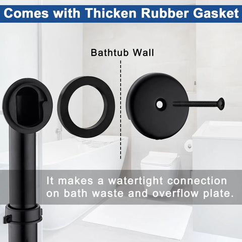 Brass Bathtub Drain Kit With Lift And Turn Mechanism, Single Hole Overflow Faceplate, Matte Black Finish, gasket view