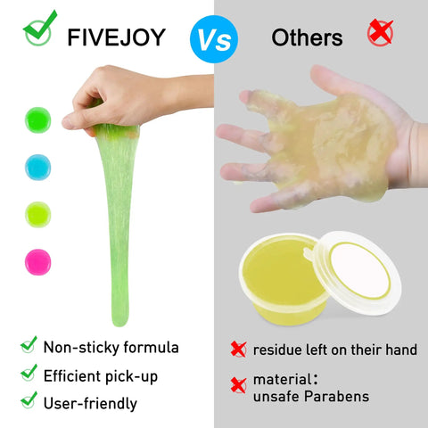 Pro Grade Car Cleaning Gel 4-Pack comparison showing green reusable putty stretching and picking up dust versus residue on hand