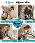 Various angles of Cordless Caulking Gun 21V Battery Powered With Dual 2.0Ah Batteries LED Light used on windows and doors.