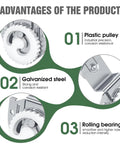 Close-up of Sliding Closet Door Roller Set For Wardrobes Replacement Rollers Hardware Kit In Silver showing components and features.
