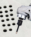 Side view of angle grinder with 1/4-inch dry diamond core drill bit; diamond-coated bit for ceramic and stone tiles.