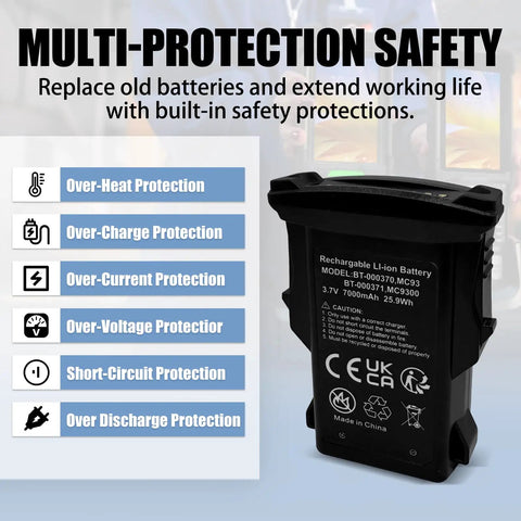 Drop In Replacement Battery For Barcode Scanner MC9300 MC9400 MC94 MC9401 MC9450 3.7V 7000mAh Li Ion High Capacity Power Pack