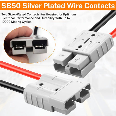 Six Pack 50 Amp 600 Volt Battery Quick Connect Disconnect Kit For 8 To 12 AWG Cables Anderson Connector Compatible Built For Car RV Truck Forklift Trailer Winch And Traction, SB50 silver plated contacts