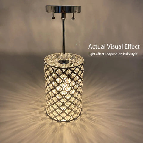 Crystal Flush Mount Ceiling Light, 1 Light, Bulb Included, Silver Chrome Finish, lit showing pattern on wall, modern vibe.
