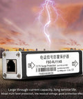 Phone Line Surge Protector 10KA Shield for landlines, fax modems and DSL gear; rectangular device with RJ11 ports.
