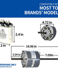 Dimensions of Blower Motor With Capacitor Replacement For RV Furnace And HVAC Air Handler Units Replaces D1092A D1092B 7021-9335 7030-1151 Half HP 115V 1075 RPM 5 Inch 48 Frame PSC Motor Reversible