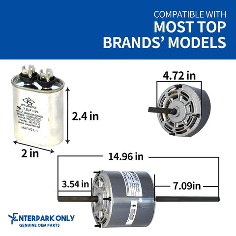 Dimensions of Blower Motor With Capacitor Replacement For RV Furnace And HVAC Air Handler Units Replaces D1092A D1092B 7021-9335 7030-1151 Half HP 115V 1075 RPM 5 Inch 48 Frame PSC Motor Reversible