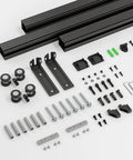 96 Inch Ceiling Mount Box Rail Barn Door Hardware Kit with aluminum tracks and mounting hardware for single door installation.