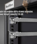 Close-up of drawer rail showing 80% extension capacity on Beefy Heavy Duty Modular Drawer Cabinet with 11 Drawers, Industrial Grade.