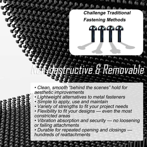 Heavy Duty Reclosable Fastener Tape Featuring Rock Solid Grip Mushroom Stem Mount Strips weatherproof indoor outdoor storage kit.