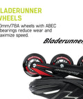 Close-up of Budget Friendly Beginner Fitness Inline Skates For Men with Bladerunner wheels and durable composite frame.