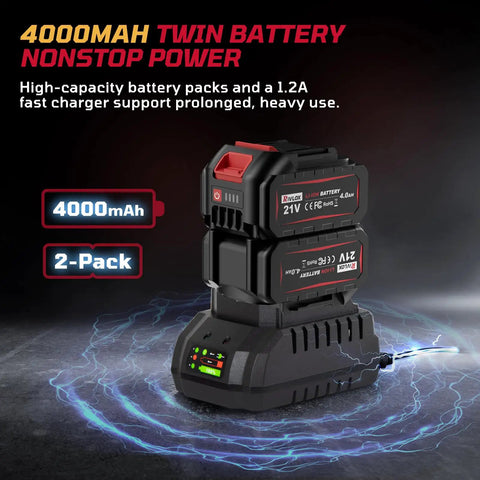 Brutal 12 Volt Cordless Impact Wrench With 800 Nm High Torque Brushless Motor For Tough Rusted Lug Nuts Includes Two 4000 Mah Batteries Led Work Light And Sturdy Hard Case For Heavy Duty Automotive Tire Repair And Car Maintenance Jobs 4000mAh twin battery pack for cordless tools during automotive tasks.