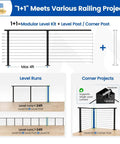 Diagram showing Knockout Modular Cable Railing Kit With Stainless Steel Wires for various railing projects, including level and corner setups.