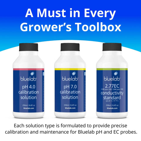 Calibration Solution Set For pH And EC Meters With pH 4.0, pH 7.0, And 2.77 EC Solutions 250 Ml Pack For Hydroponics Growers, three bottles