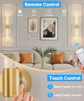 Gold Battery Operated Wall Sconces Set Of 2 Peel And Stick Magnetic Linear Lights for bedroom with remote and touch control