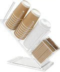 Clear Acrylic Coffee Cup And Lid Holder With Straw Organizer Five Compartment Disposable Cup Dispenser for coffee bars