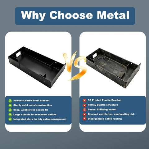 Comparison of Heavy Duty 1U Rack Mount Shelf For Network Gear 19 Inch Server Bracket With Black Coated Steel Build vs plastic bracket.