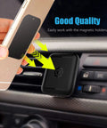 Street Tested Metal Plates For Magnetic Phone Mounts 4 Pack With Heavy Duty Adhesive attached to a phone on a car air vent.