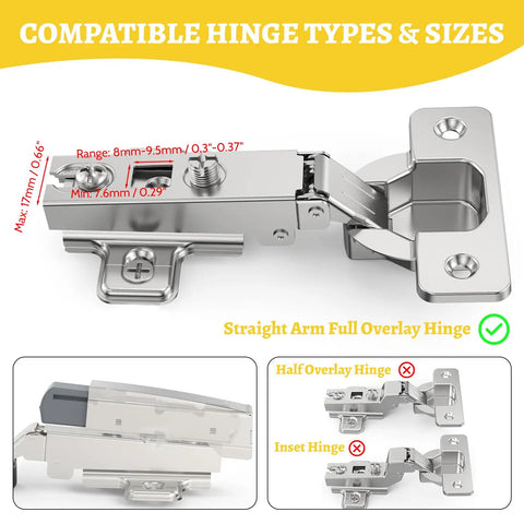 10 Pack Soft Close Motion Damper Mechanisms For Full Overlay Hinges Smooth Slow Straight Arm Clip Top Retrofitting Easy Install Attachment Concealed Cabinet Door Replacement Hardware Upgrade, nickel finish