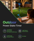 Outdoor Power Stake Timer With Six Outlets, 100 Feet Wireless Remote, Dusk To Dawn Sensor, yard setup at night