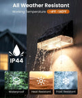 Kick It Up A Notch With This 8 Pack Of Solar Fence Lights delivering a cozy warm white glow, showcasing waterproof design and temperature range.