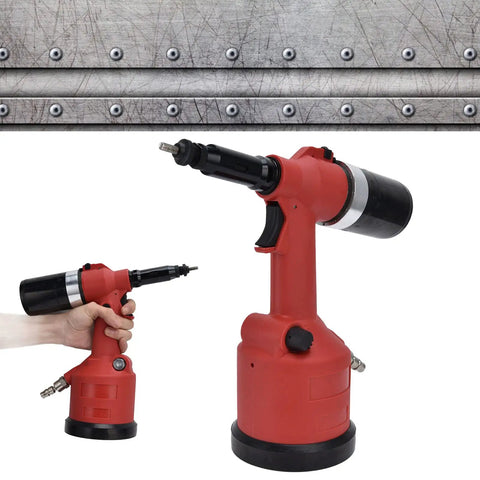 Pneumatic Rivet Nut Setting Kit Heavy Duty Air Powered Riveter For M3 To M12 Nuts, Red Zinc Alloy Gun With Metal Plates