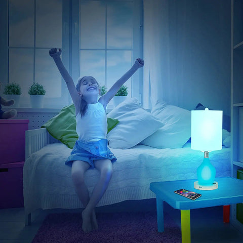 Emergency Battery Back Up Table Lamp With USB Charging And Color Changing Base, Safe Night Light For Nursery And Bedroom, Cozy Vibe Decor Lamp That Looks Great And Keeps You Powered Up During Outages