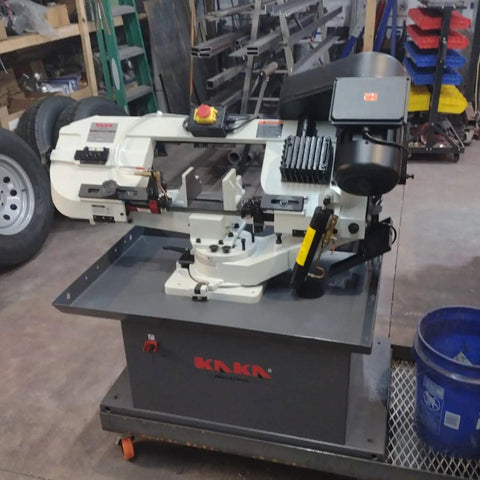 Heavy Duty Metal Horizontal Band Saw With 7 Inch By 8.25 Inch Capacity Adjustable 45 To 90 Degree Bow 1.5 HP Motor Dual Voltage 115/230V Four Speed V Belt Drive For Steel Aluminum And Pipes BS 712R