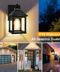 Rock Solid Outdoor Solar Sconce Lights Featuring Integrated Panels For Instant Front Porch Glow And Zero Wiring Hassle Free Weather Resistant Wall Mount Fixtures Straight Up Reliable Dust To Dawn in a rain setting with warm light.