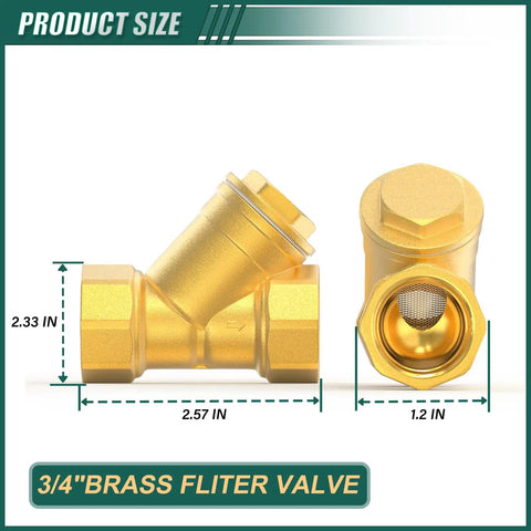 Brass Y Shaped 3/4 Inch Female Strainer Valve For Fuel Air Liquid Oil Gas Lines Heavy Duty Pipe Fittings Adapter Connector Corrosion Resistant High Temp 200 Psi Working Pressure with mesh filter