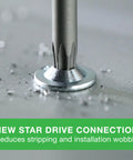 Close-up of Size 10 X 1 Inch Metal To Metal Low Profile Self Drilling Screws equipped with T20 star drive on steel.