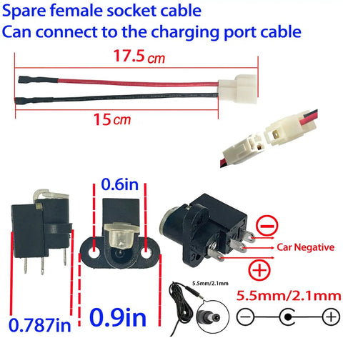 Round Charger Port Kit For Power Wheels Ride On Cars 6V 12V 24V Replacement Parts With 25A Fuse And Battery Connector Wires Cable Set