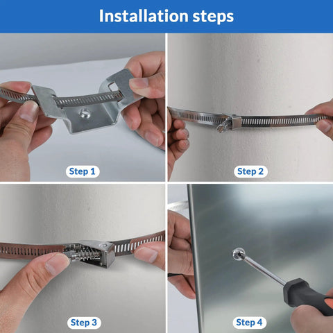 Installation steps for Adjustable Sign Mounting Brackets For Large Poles, Fits 4 To 15 Inch Metal Street Sign Poles.