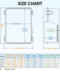 Size chart for Outdoor Waterproof Electrical Box IP67 Junction Enclosure Made From ABS Plastic With Hinged Cover Mounting Plate.