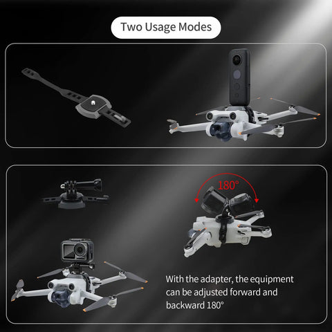 Camera Expansion Mount With One Quarter Inch Adapter for DJI Mini 2 Mini 3 Mavic Drones and Action Cams, two usage modes shown