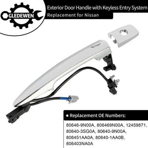 Chrome Driver Side Exterior Door Handle With Sensor And Smart Keyless Entry For Nissan 2009 2018 plug and play.