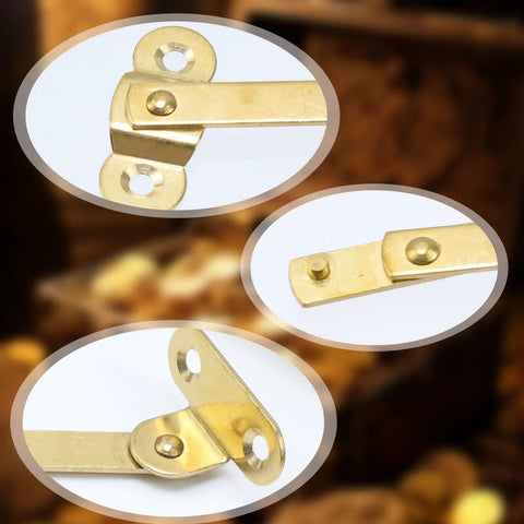 Antique Brass Lid Stay Hinges Left Side Only 2 Pack Gold Finish for Jewelry Boxes and Cabinets close-up details