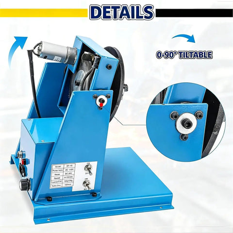 Heavy Duty Rotary Welding Positioner With Foot Switch And 65 Mm Chuck For Smooth Tilt And Flip Moves showing motor and tilt feature.