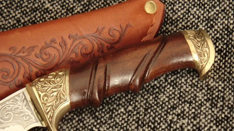 Flame Style Knife Guard Bolster And Pommel Set For Custom Knife Making Handles Hand Cast Bronze Finish, ornate knife with sheath