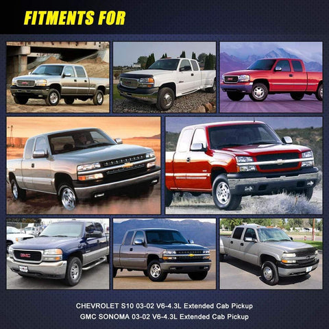 Collage of Chevy S10 and GMC Sonoma trucks for Direct Fit Fuel Pump Module Assembly E3563M For 2002 2003 Chevy S10 4.3L V6 And GMC Sonoma 4.3L V6 Replacement With OE Style Build For Easy Install And Long Lasting Reliability