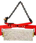 Badass Heavy Duty Granite And Marble Slab Lifting Clamp For Secure Vertical Stone Handling With Ironclad Steel Build And Solid 542 Pound Industrial Grade Capacity holding a granite slab.
