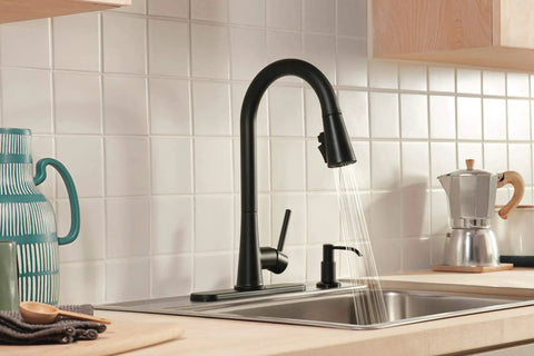 Precept Pull-Down Kitchen Faucet, 1.5 GPM, Matte Black Finish, fits 1- or 3-Hole Installations, Powerinse 3-Function Sprayer