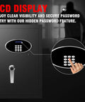Heavy Duty 10 Cu Ft Home Safe Box With Digital Keypad And Key Lock displaying LCD screen close-up with finger input