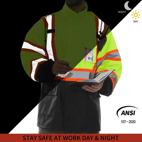Mens Class 3 Hi Vis Rain Jacket Waterproof Safety Coat Reflective Work Gear Lightweight Yellow And Black Bottom Built Tough All Season Coverage You Can Trust For Daily Shifts