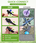 Comparison of quick-connect setup in 50Ft Drip Irrigation Kit for Plants with a 6-way connector and traditional method.