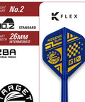 Top Tier Steel Tip Darts Set Featuring Ninety Five Percent Tungsten With Kick Butt Accuracy And Slick K Flex Flights Shafts with No.2 flight shape.